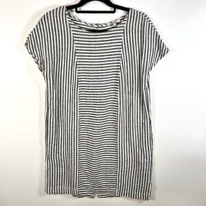 Madewell Dress Small Stripe‎ Play Button Back Tee Linen Blend Coastal Beach